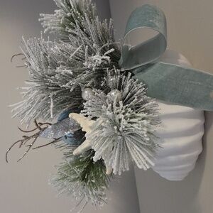 Beautiful Coastal Frosted Pine and Starfish Shell Planter - New W/O Tags